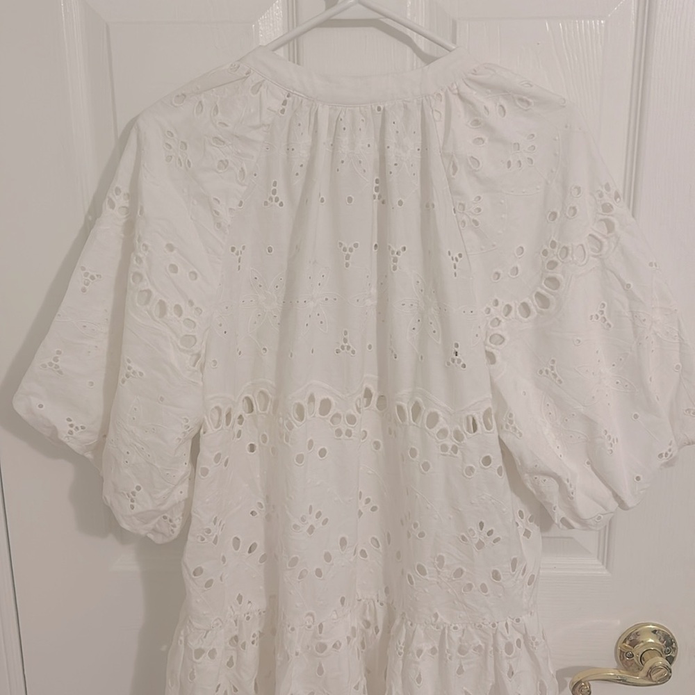 Anthropologie Tallulah Puff Sleeve Eyelet Mini Dress in White New Size Large - Picture 11 of 13